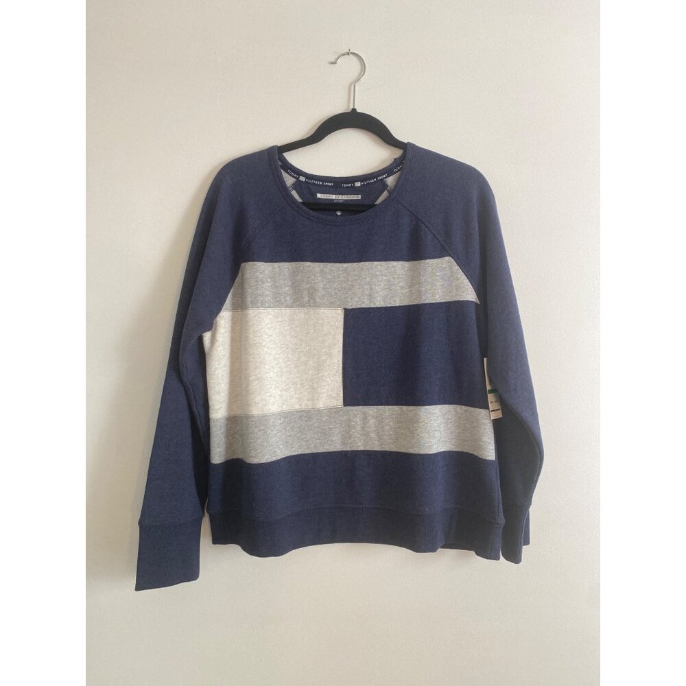 NWT Tommy Hilfiger Sport Women’s Blue & Gray Colorblock Sweatshirt Size L